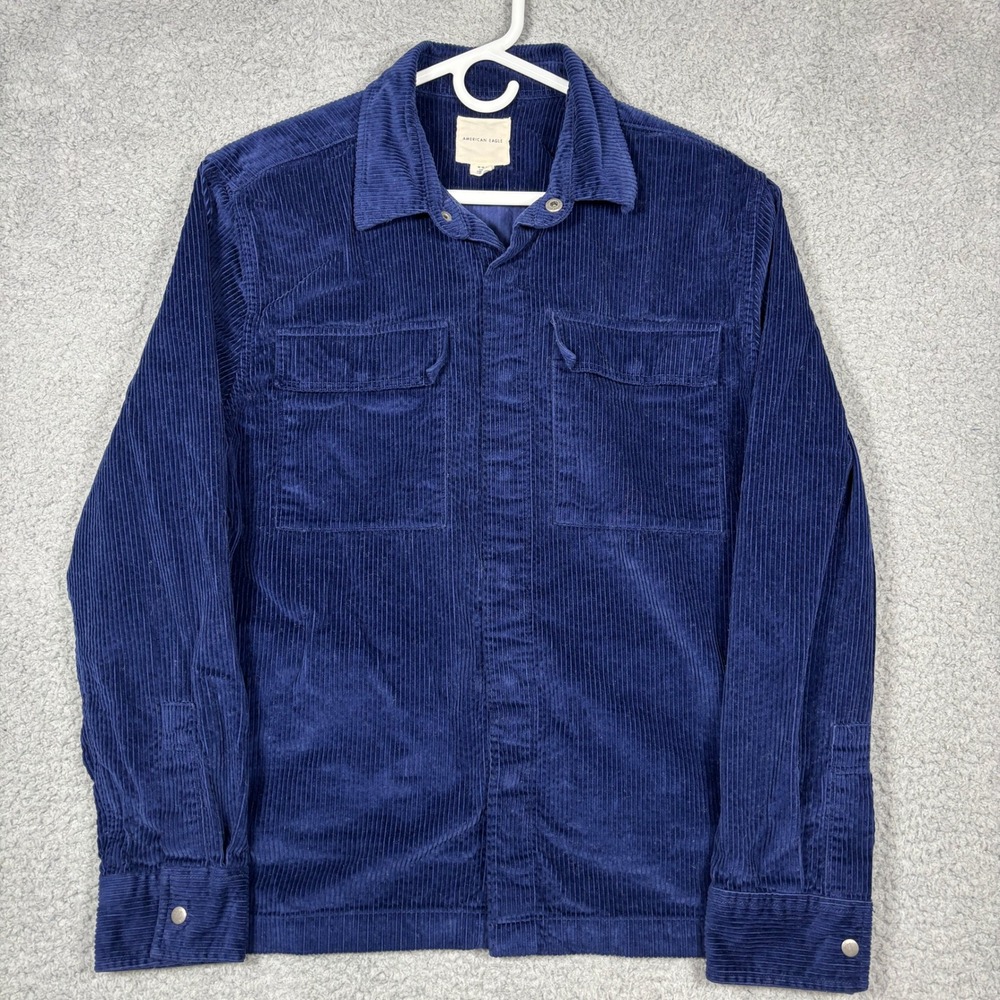 American Eagle Corduroy Men Shirt Jacket Blue Snap Button Shacket Layering Sz M